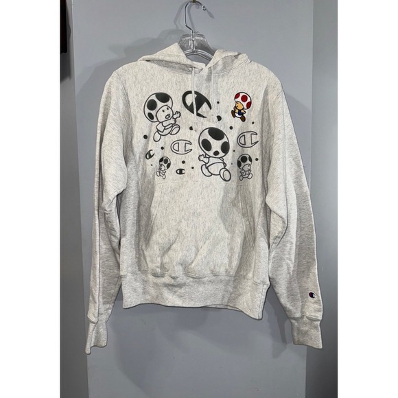 Champion Super Mario Toad embroidered velvet detail reverse weave hoodie‎ XS